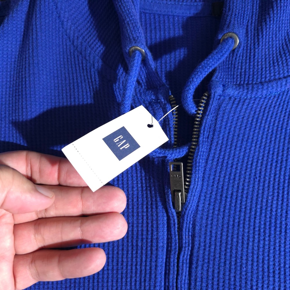 Gap Waffle Knit Hoodie Mens L Blue Full Zip Thermal 918082-00-1 Long Sleeve - Picture 5 of 12
